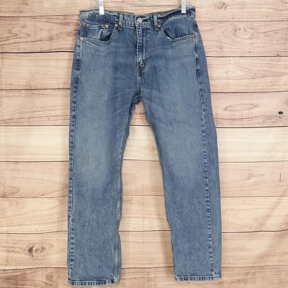 Levis 505 Jeans Mens 33x29 (34x30) Blue Medium Wash Regular Fit Stretch Denim